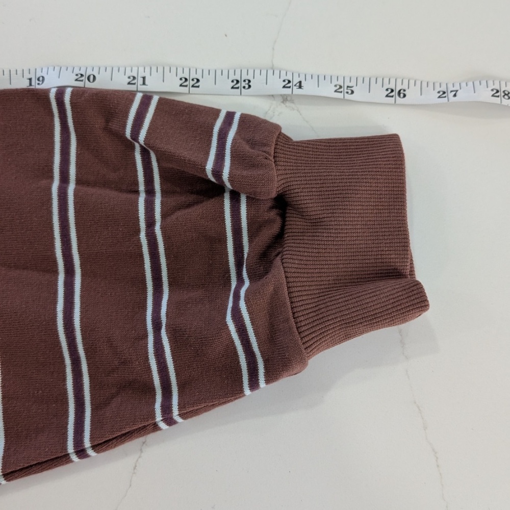 PARKE Striped Mockneck Pullover Women L/XL Mocha Brown Tonal Stripe Cotton NWT - Picture 7 of 13